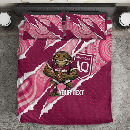 QLD Maroons Rugby Custom Bedding Set Go Cane Toads Sporty Aboriginal Art