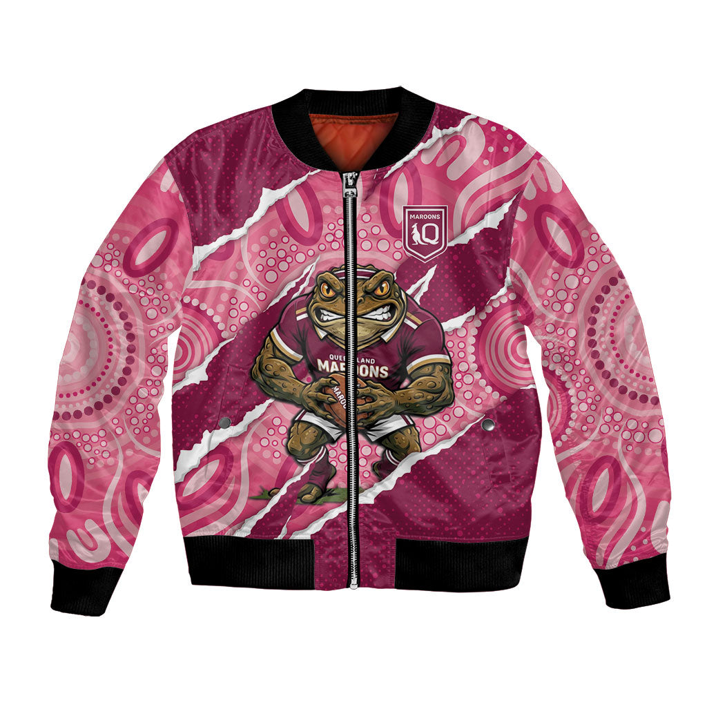 QLD Maroons Rugby Custom Bomber Jacket Go Cane Toads Sporty Aboriginal Art