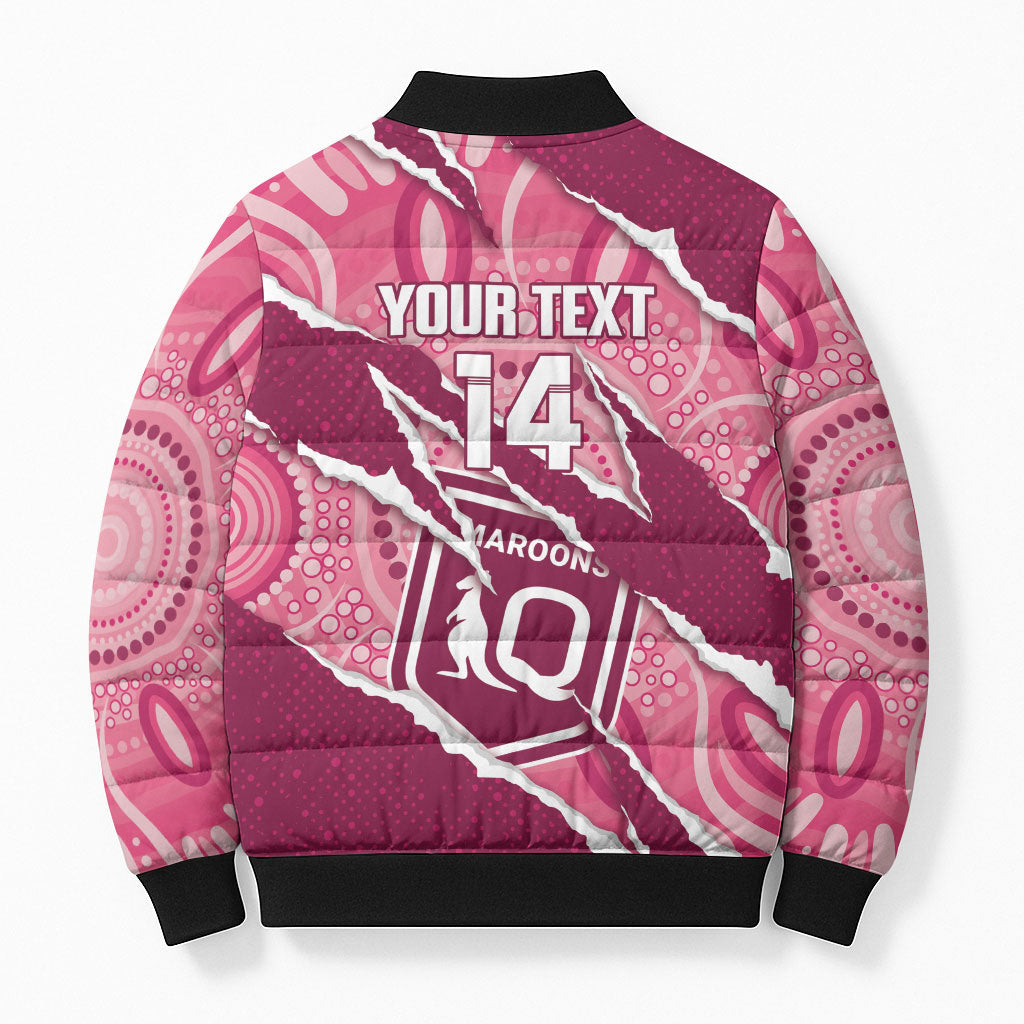 QLD Maroons Rugby Custom Bomber Puffer Jacket Go Cane Toads Sporty Aboriginal Art