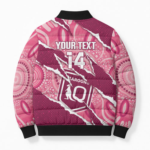 QLD Maroons Rugby Custom Bomber Puffer Jacket Go Cane Toads Sporty Aboriginal Art