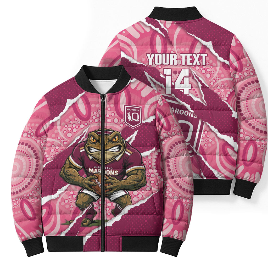 QLD Maroons Rugby Custom Bomber Puffer Jacket Go Cane Toads Sporty Aboriginal Art