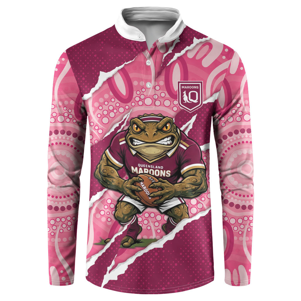 QLD Maroons Rugby Custom Button Sweatshirt Go Cane Toads Sporty Aboriginal Art