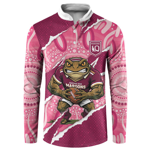 QLD Maroons Rugby Custom Button Sweatshirt Go Cane Toads Sporty Aboriginal Art