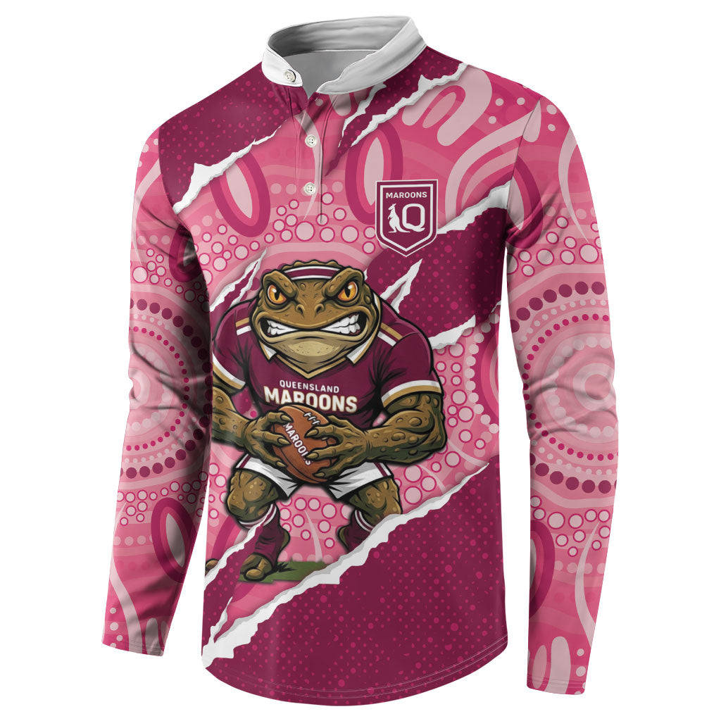 QLD Maroons Rugby Custom Button Sweatshirt Go Cane Toads Sporty Aboriginal Art