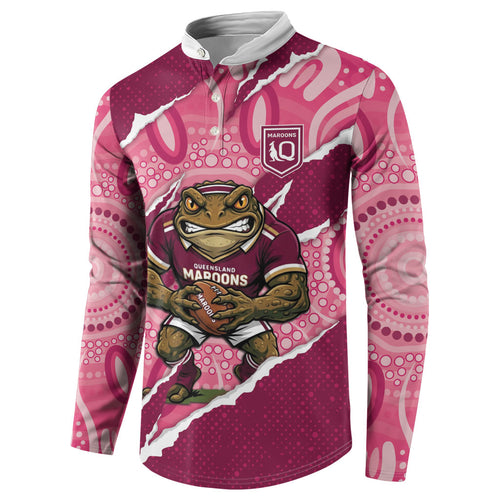 QLD Maroons Rugby Custom Button Sweatshirt Go Cane Toads Sporty Aboriginal Art