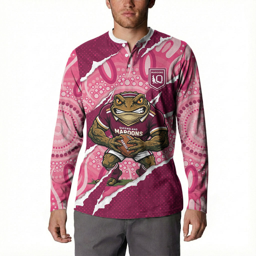 QLD Maroons Rugby Custom Button Sweatshirt Go Cane Toads Sporty Aboriginal Art