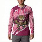 QLD Maroons Rugby Custom Button Sweatshirt Go Cane Toads Sporty Aboriginal Art