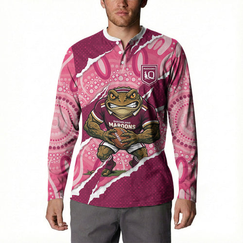 QLD Maroons Rugby Custom Button Sweatshirt Go Cane Toads Sporty Aboriginal Art