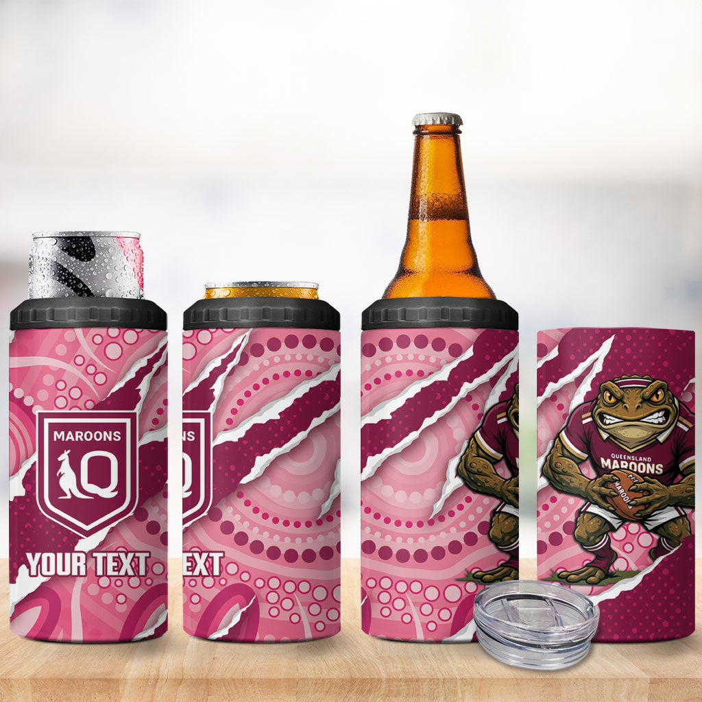 QLD Maroons Rugby Custom 4 in 1 Can Cooler Tumbler Go Cane Toads Sporty Aboriginal Art