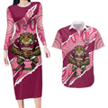QLD Maroons Rugby Custom Couples Matching Long Sleeve Bodycon Dress and Hawaiian Shirt Go Cane Toads Sporty Aboriginal Art