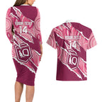 QLD Maroons Rugby Custom Couples Matching Long Sleeve Bodycon Dress and Hawaiian Shirt Go Cane Toads Sporty Aboriginal Art