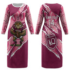 QLD Maroons Rugby Custom Couples Matching Long Sleeve Bodycon Dress and Hawaiian Shirt Go Cane Toads Sporty Aboriginal Art LT14