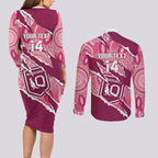 QLD Maroons Rugby Custom Couples Matching Long Sleeve Bodycon Dress and Long Sleeve Button Shirt Go Cane Toads Sporty Aboriginal Art