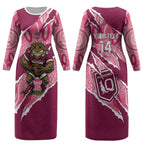 QLD Maroons Rugby Custom Couples Matching Long Sleeve Bodycon Dress and Long Sleeve Button Shirt Go Cane Toads Sporty Aboriginal Art LT14