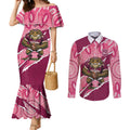 QLD Maroons Rugby Custom Couples Matching Mermaid Dress and Long Sleeve Button Shirt Go Cane Toads Sporty Aboriginal Art