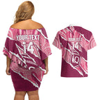 QLD Maroons Rugby Custom Couples Matching Off Shoulder Short Dress and Hawaiian Shirt Go Cane Toads Sporty Aboriginal Art