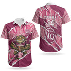 QLD Maroons Rugby Custom Couples Matching Off Shoulder Short Dress and Hawaiian Shirt Go Cane Toads Sporty Aboriginal Art LT14