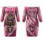 QLD Maroons Rugby Custom Couples Matching Off The Shoulder Long Sleeve Dress and Hawaiian Shirt Go Cane Toads Sporty Aboriginal Art LT14