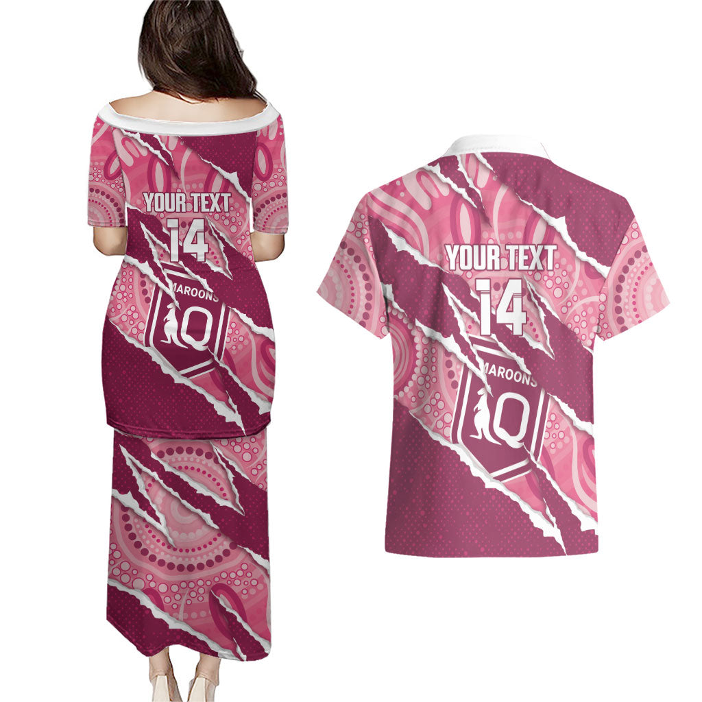 QLD Maroons Rugby Custom Couples Matching Puletasi and Hawaiian Shirt Go Cane Toads Sporty Aboriginal Art