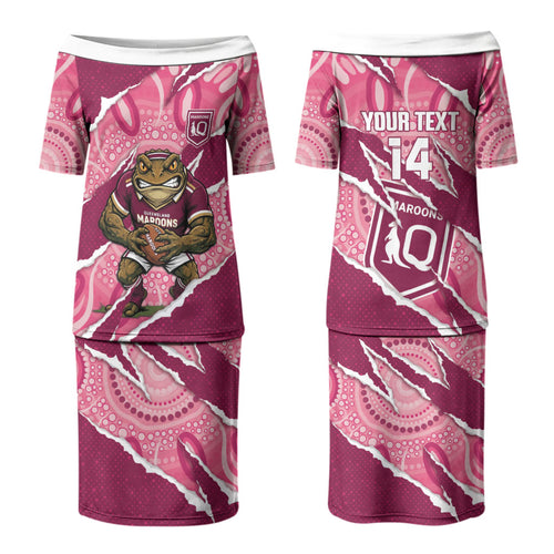 QLD Maroons Rugby Custom Couples Matching Puletasi and Hawaiian Shirt Go Cane Toads Sporty Aboriginal Art LT14