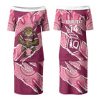 QLD Maroons Rugby Custom Couples Matching Puletasi and Long Sleeve Button Shirt Go Cane Toads Sporty Aboriginal Art LT14