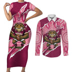 QLD Maroons Rugby Custom Couples Matching Short Sleeve Bodycon Dress and Long Sleeve Button Shirt Go Cane Toads Sporty Aboriginal Art