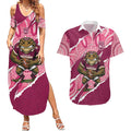 QLD Maroons Rugby Custom Couples Matching Summer Maxi Dress and Hawaiian Shirt Go Cane Toads Sporty Aboriginal Art