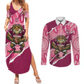 QLD Maroons Rugby Custom Couples Matching Summer Maxi Dress and Long Sleeve Button Shirt Go Cane Toads Sporty Aboriginal Art