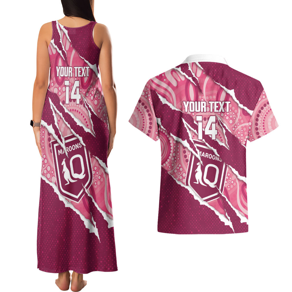 QLD Maroons Rugby Custom Couples Matching Tank Maxi Dress and Hawaiian Shirt Go Cane Toads Sporty Aboriginal Art