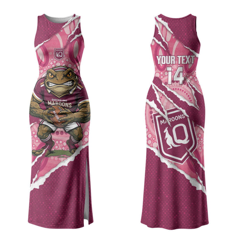 QLD Maroons Rugby Custom Couples Matching Tank Maxi Dress and Hawaiian Shirt Go Cane Toads Sporty Aboriginal Art LT14