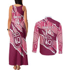 QLD Maroons Rugby Custom Couples Matching Tank Maxi Dress and Long Sleeve Button Shirt Go Cane Toads Sporty Aboriginal Art