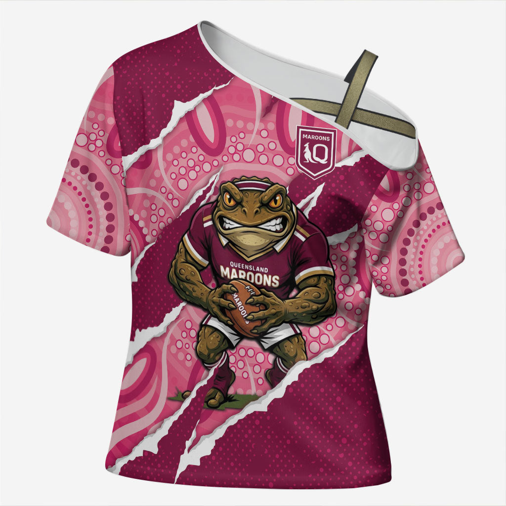 QLD Maroons Rugby Custom Cross Shoulder Shirt Go Cane Toads Sporty Aboriginal Art