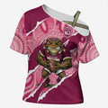 QLD Maroons Rugby Custom Cross Shoulder Shirt Go Cane Toads Sporty Aboriginal Art