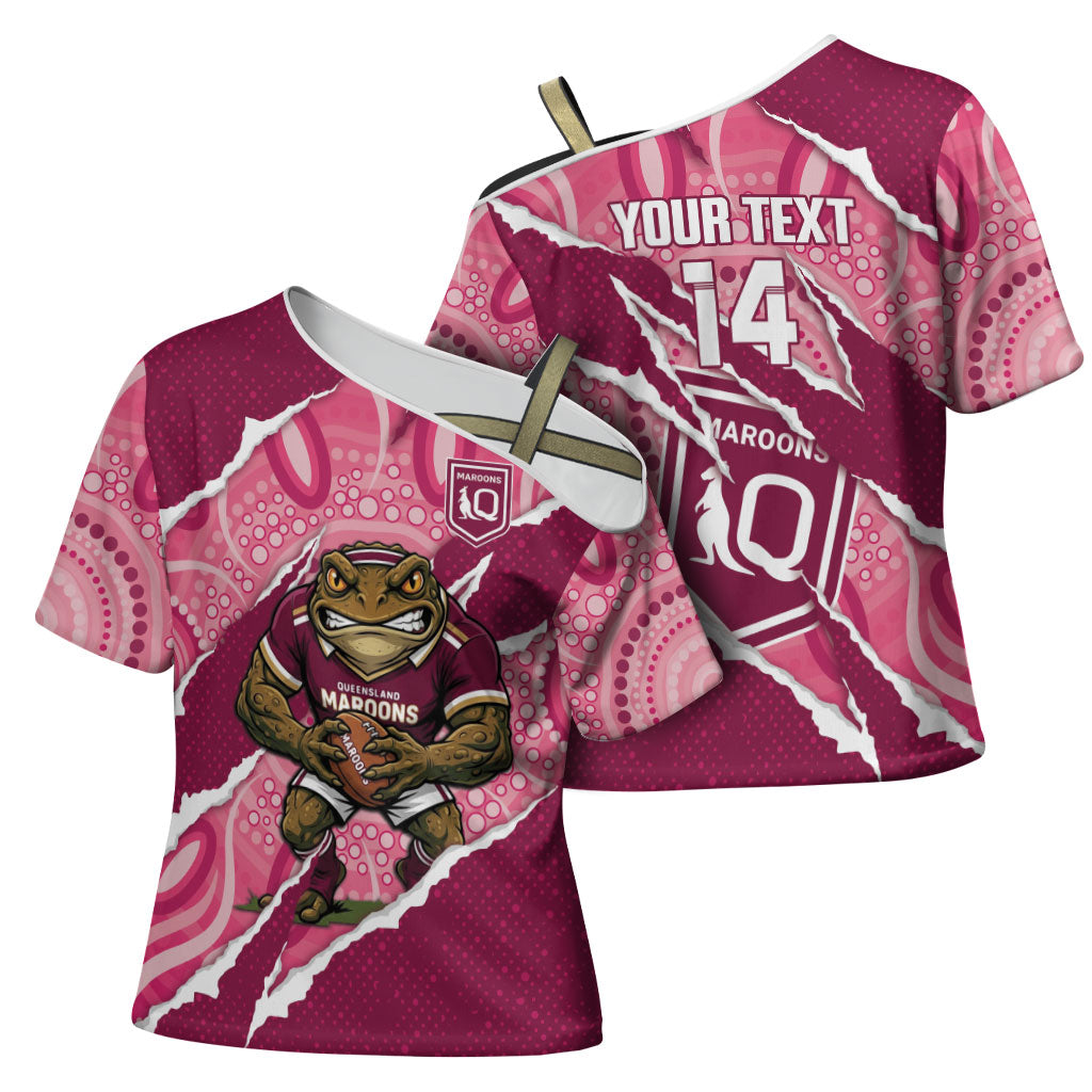 QLD Maroons Rugby Custom Cross Shoulder Shirt Go Cane Toads Sporty Aboriginal Art