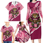 QLD Maroons Rugby Custom Family Matching Long Sleeve Bodycon Dress and Hawaiian Shirt Go Cane Toads Sporty Aboriginal Art