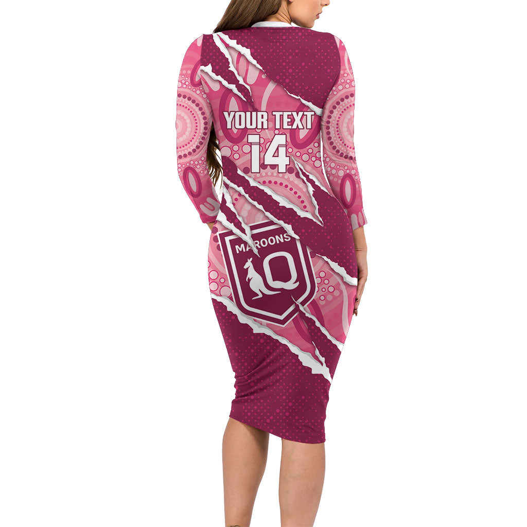 QLD Maroons Rugby Custom Family Matching Long Sleeve Bodycon Dress and Hawaiian Shirt Go Cane Toads Sporty Aboriginal Art