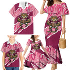 QLD Maroons Rugby Custom Family Matching Mermaid Dress and Hawaiian Shirt Go Cane Toads Sporty Aboriginal Art