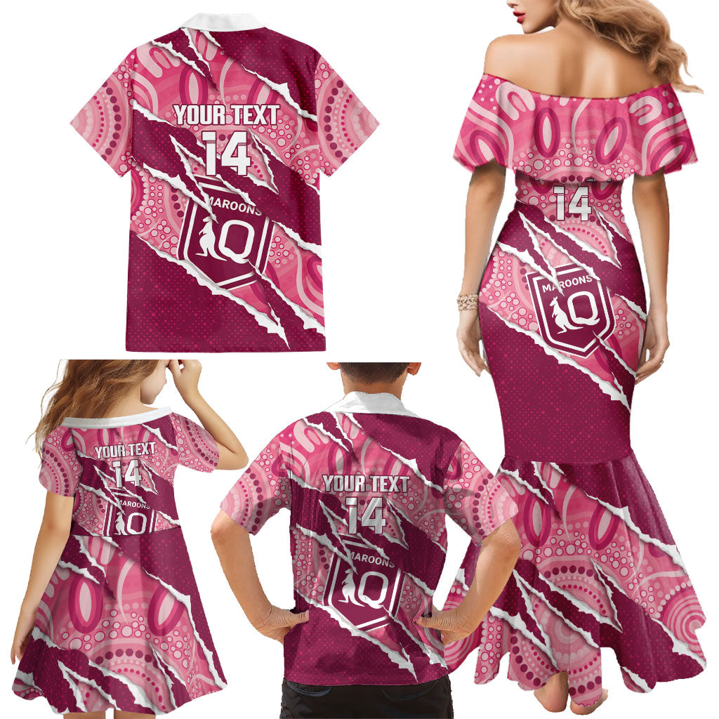 QLD Maroons Rugby Custom Family Matching Mermaid Dress and Hawaiian Shirt Go Cane Toads Sporty Aboriginal Art