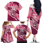 QLD Maroons Rugby Custom Family Matching Off The Shoulder Long Sleeve Dress and Hawaiian Shirt Go Cane Toads Sporty Aboriginal Art