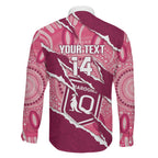 QLD Maroons Rugby Custom Family Matching Off The Shoulder Long Sleeve Dress and Hawaiian Shirt Go Cane Toads Sporty Aboriginal Art