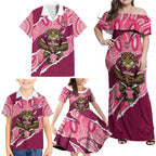 QLD Maroons Rugby Custom Family Matching Off Shoulder Maxi Dress and Hawaiian Shirt Go Cane Toads Sporty Aboriginal Art