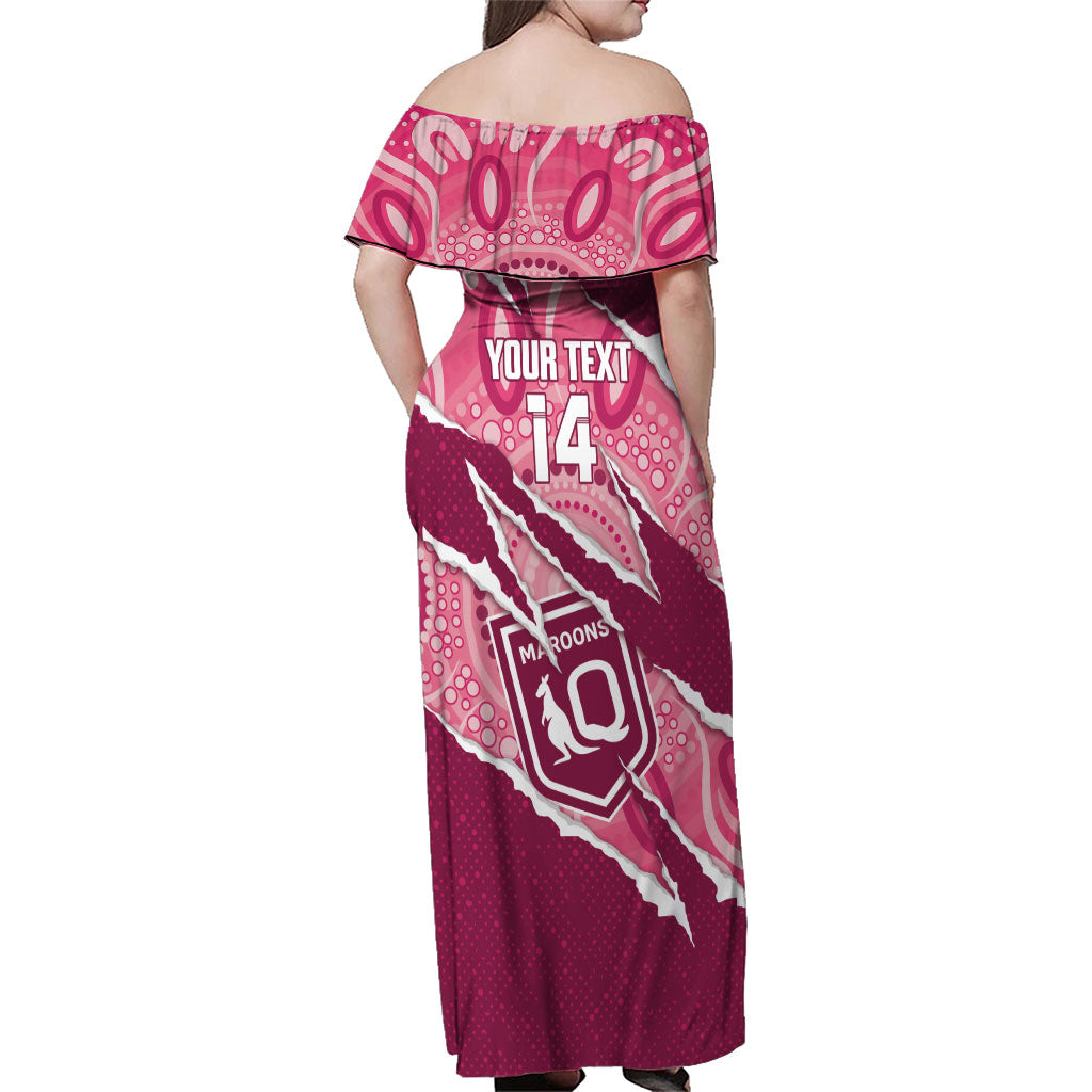 QLD Maroons Rugby Custom Family Matching Off Shoulder Maxi Dress and Hawaiian Shirt Go Cane Toads Sporty Aboriginal Art