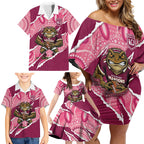 QLD Maroons Rugby Custom Family Matching Off Shoulder Short Dress and Hawaiian Shirt Go Cane Toads Sporty Aboriginal Art