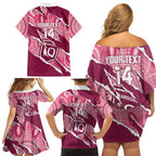 QLD Maroons Rugby Custom Family Matching Off Shoulder Short Dress and Hawaiian Shirt Go Cane Toads Sporty Aboriginal Art