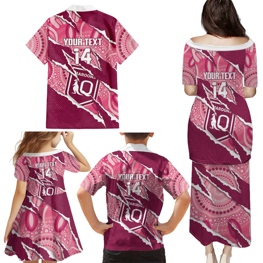 QLD Maroons Rugby Custom Family Matching Puletasi and Hawaiian Shirt Go Cane Toads Sporty Aboriginal Art