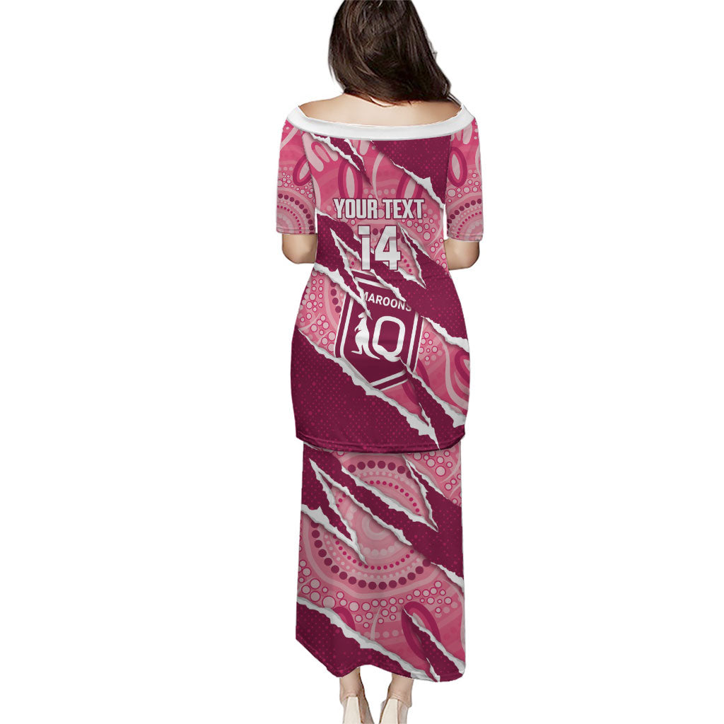 QLD Maroons Rugby Custom Family Matching Puletasi and Hawaiian Shirt Go Cane Toads Sporty Aboriginal Art