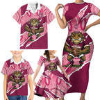 QLD Maroons Rugby Custom Family Matching Short Sleeve Bodycon Dress and Hawaiian Shirt Go Cane Toads Sporty Aboriginal Art