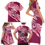 QLD Maroons Rugby Custom Family Matching Short Sleeve Bodycon Dress and Hawaiian Shirt Go Cane Toads Sporty Aboriginal Art