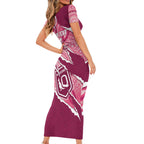 QLD Maroons Rugby Custom Family Matching Short Sleeve Bodycon Dress and Hawaiian Shirt Go Cane Toads Sporty Aboriginal Art