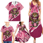 QLD Maroons Rugby Custom Family Matching Summer Maxi Dress and Hawaiian Shirt Go Cane Toads Sporty Aboriginal Art